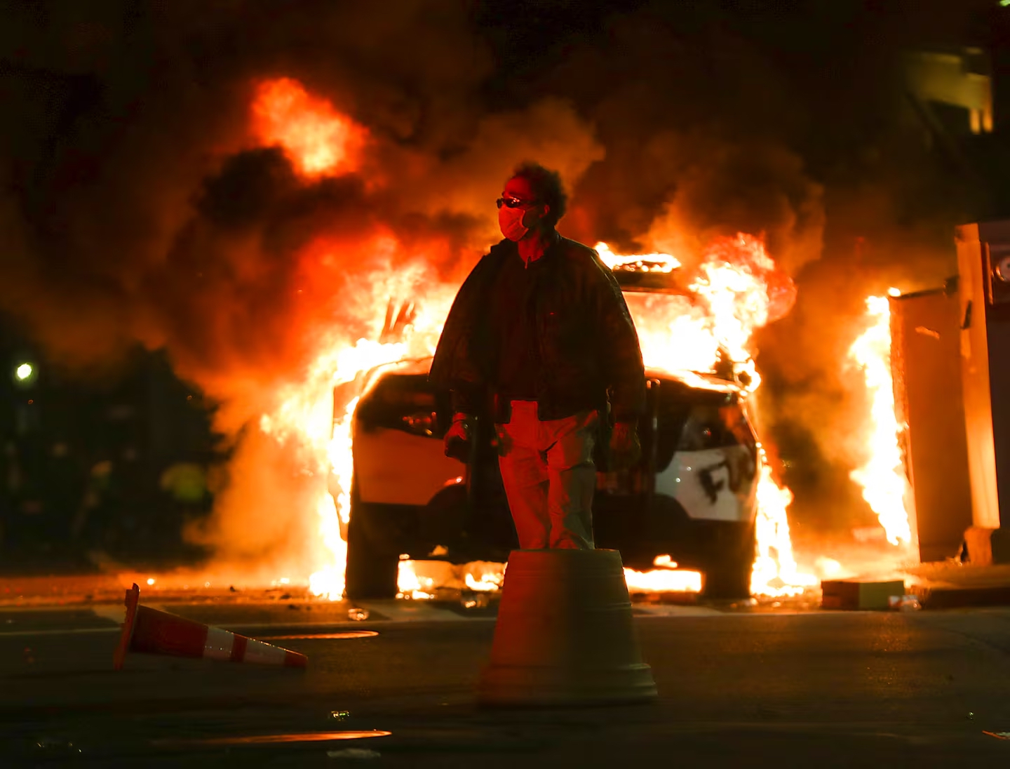 Burning Boston Police Car